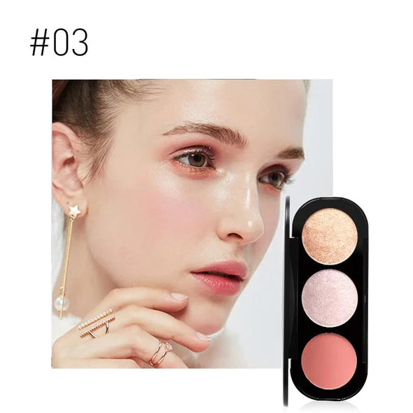 FOCALLURE 3 Colors Blush&Highlighter Palette