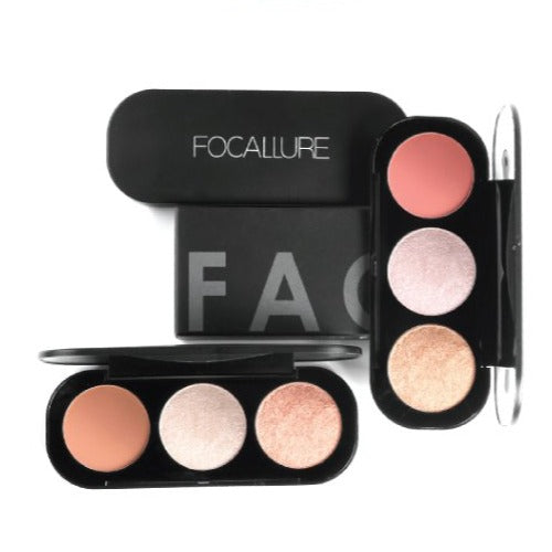 FOCALLURE 3 Colors Blush&Highlighter Palette