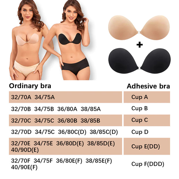 Women's Adhesive Invisible Reusable Push up Bra( Buy 1 Get 1 Free 2 Items Black+Nude )
